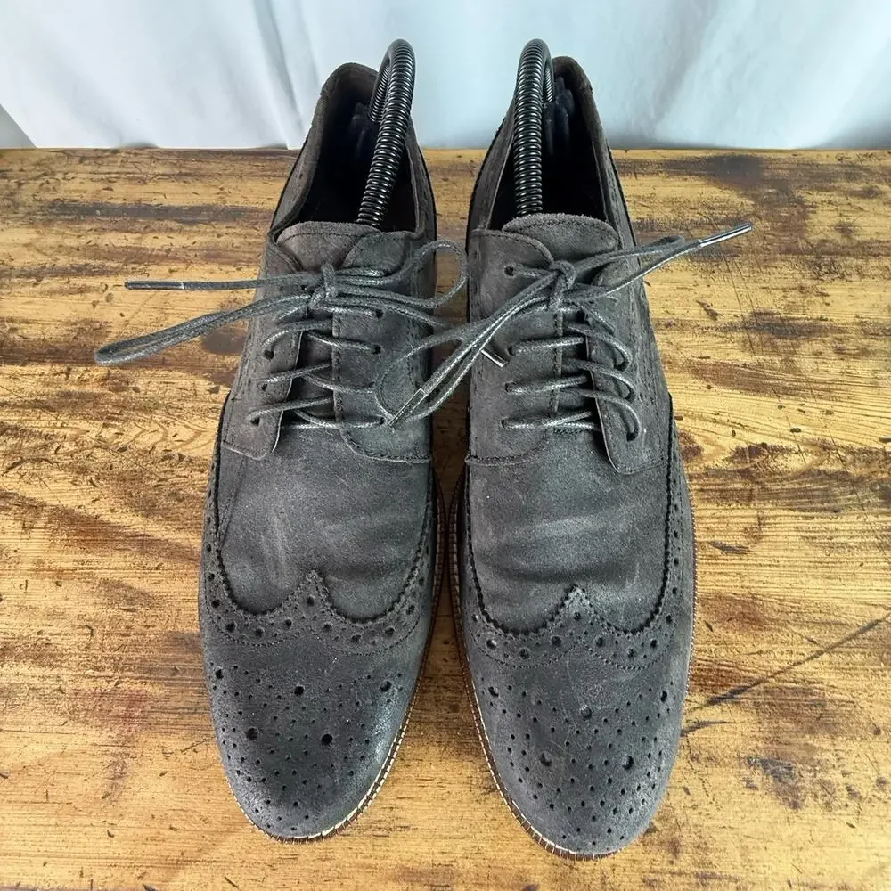 Joseph Abboud Mens Shoes 10.5 D Gray‎ Suede Leather Wing Tip Fredrick Oxford